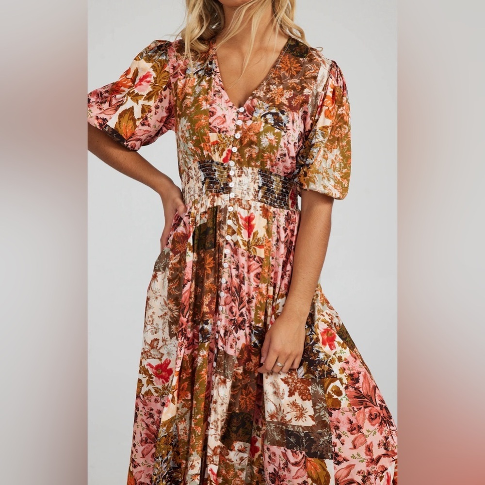 Talisman the Label Halo Enchanted Patchwork Floral Bohemian Midi Dress